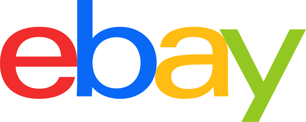 The image features the official logo of the global e-commerce corporation eBay. The brand name is displayed in its signature lowercase typography with tightly spacing, utilizing a distinct four-color palette: red, blue, yellow, and green. The design is clean, bold, and instantly recognizable as a major online marketplace.