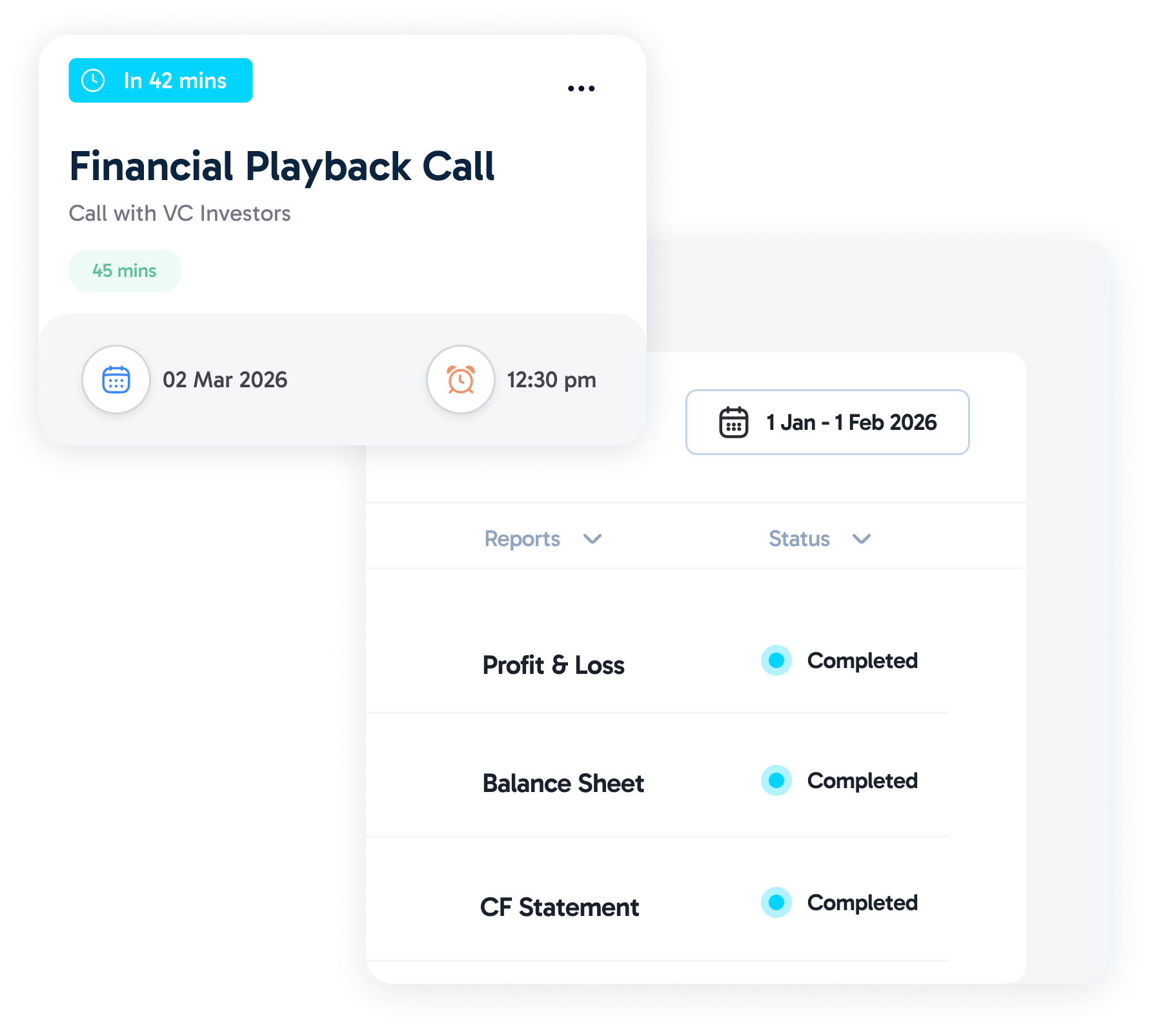 Financial statements dashboard showing completed reports