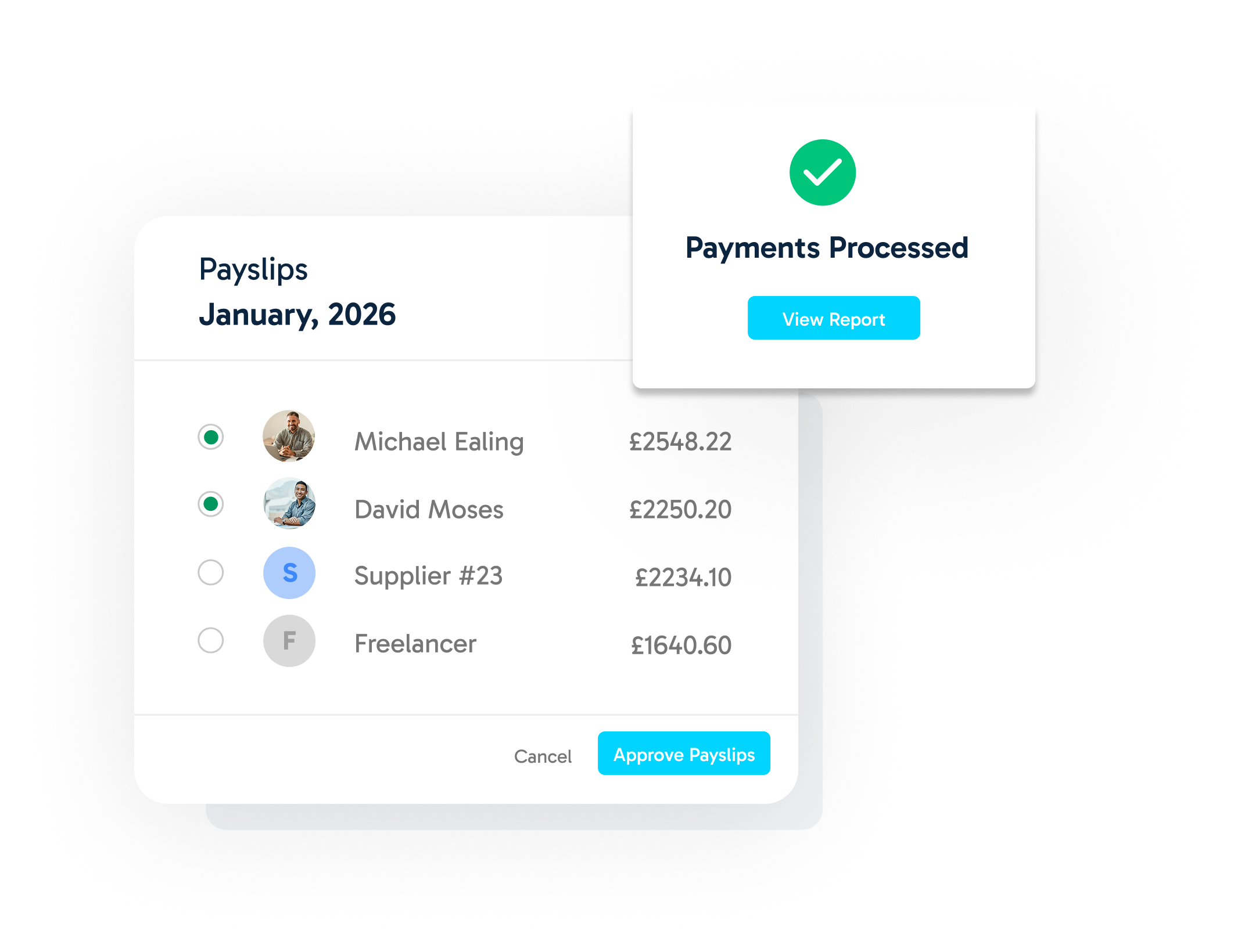 Digital payroll and payments processing interface