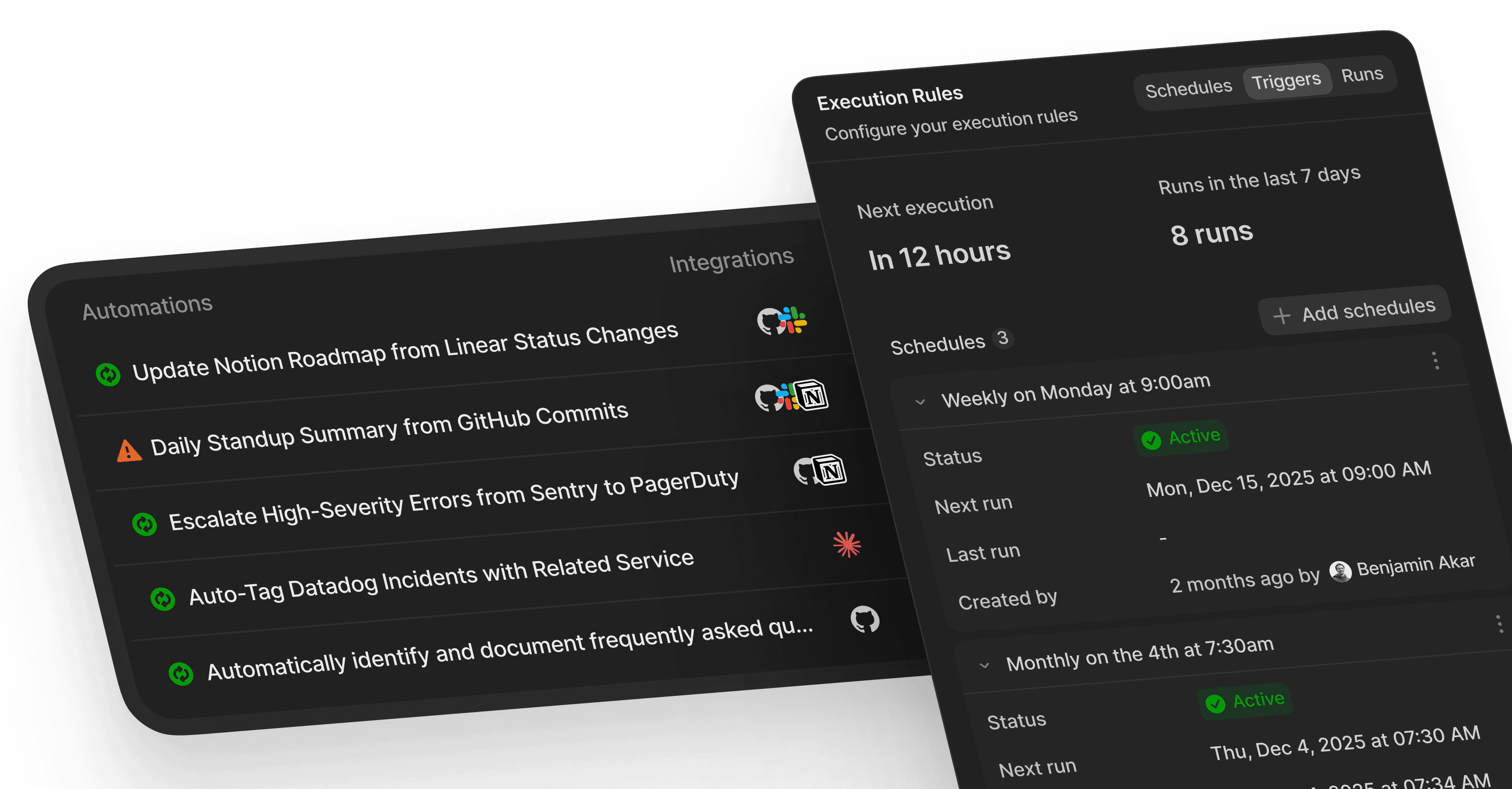 Tembo automations dashboard showing workflow automation and integrations