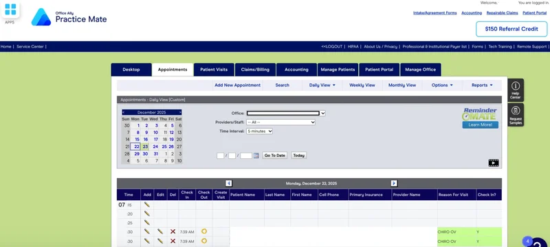Office Ally Practice Mate daily appointment scheduler that StitchOps drives directly