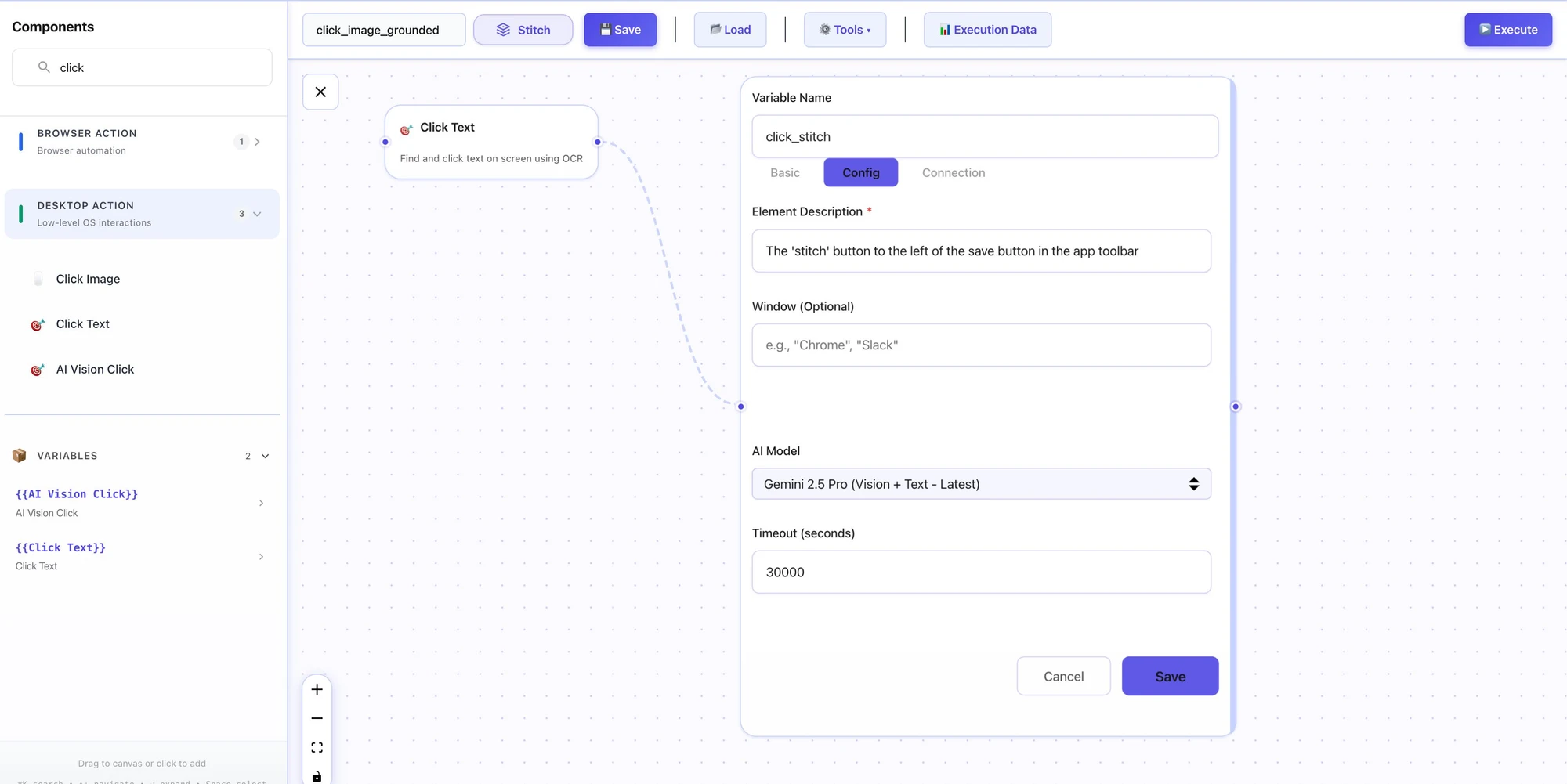 Workflow builder action panel configuring an automation step